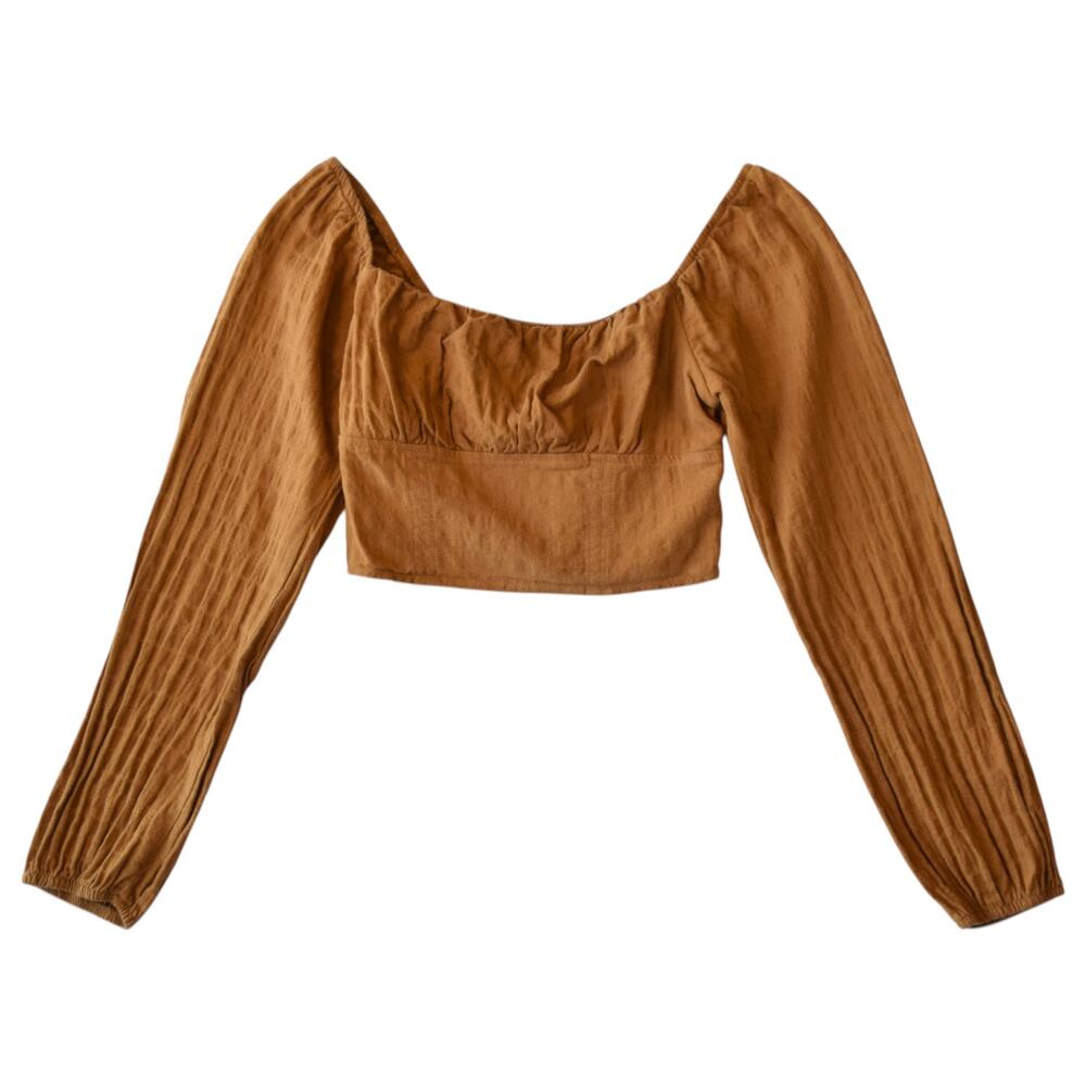 Wild Fable XS Brown Long Sleeve Smocked Crop Top
